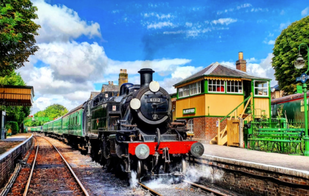 A brightly coloured train station